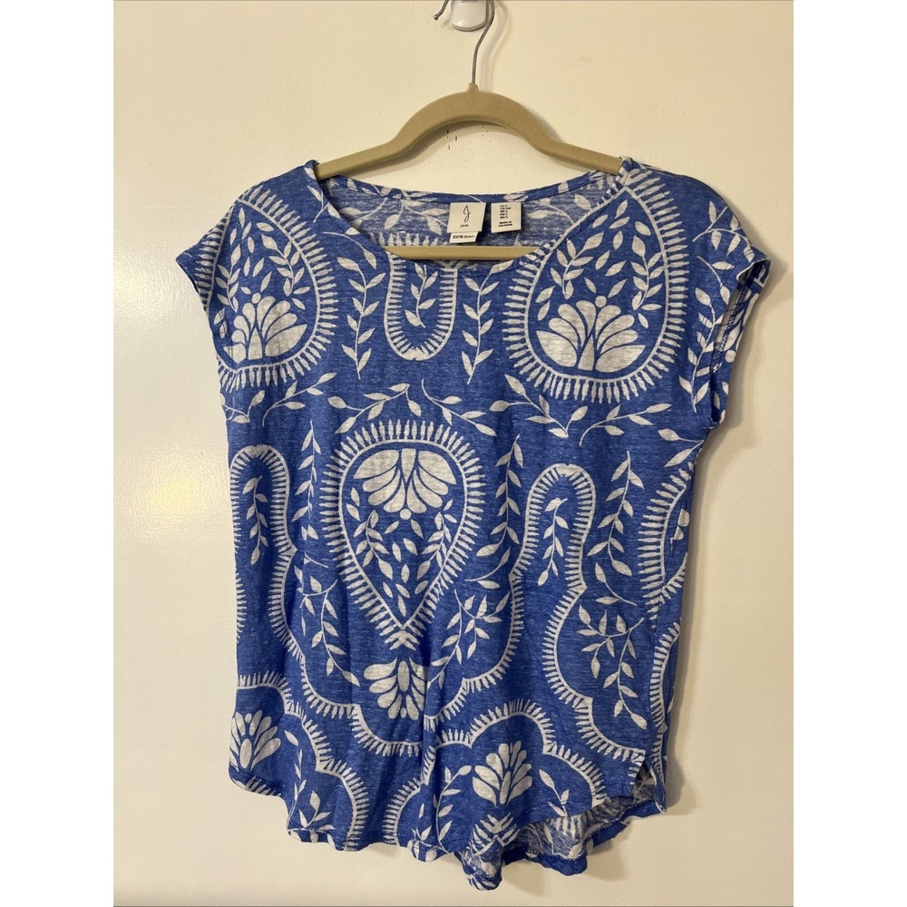 Joie Blue Paisley Short Sleeve Linen Blue‎ Women's Blouse Size Small Resortwear
